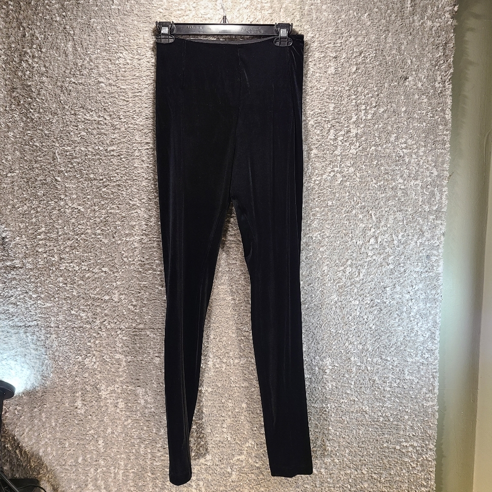 Lysse Women Black Small Skinny Velvet Pull On‎ Pants Leggings